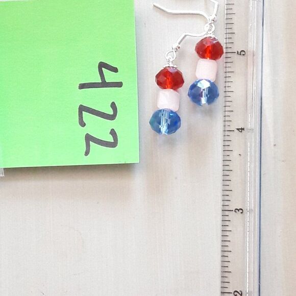 Boho Earrings 420# NEW artisan Red White Blue July 4th Silver Hooks 925Stamp - Picture 3 of 4